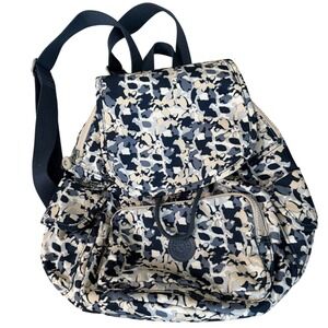 Kipling City Pack All-Day Backpack Blue Tan Flower Art Everyday Travel